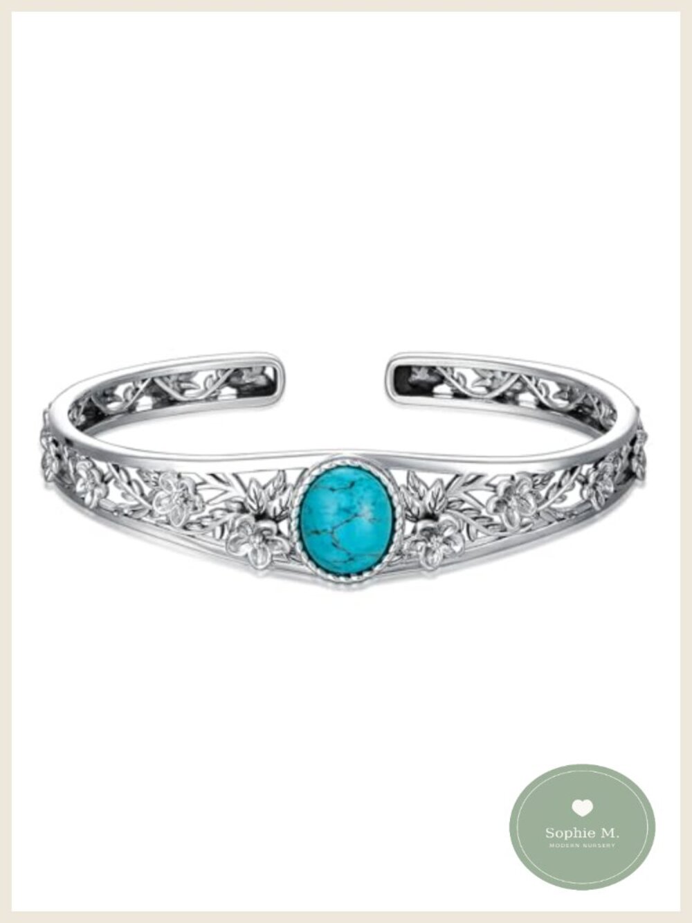 Sterling Silver Turquoise Cuff Bracelet Western Floral Bangle